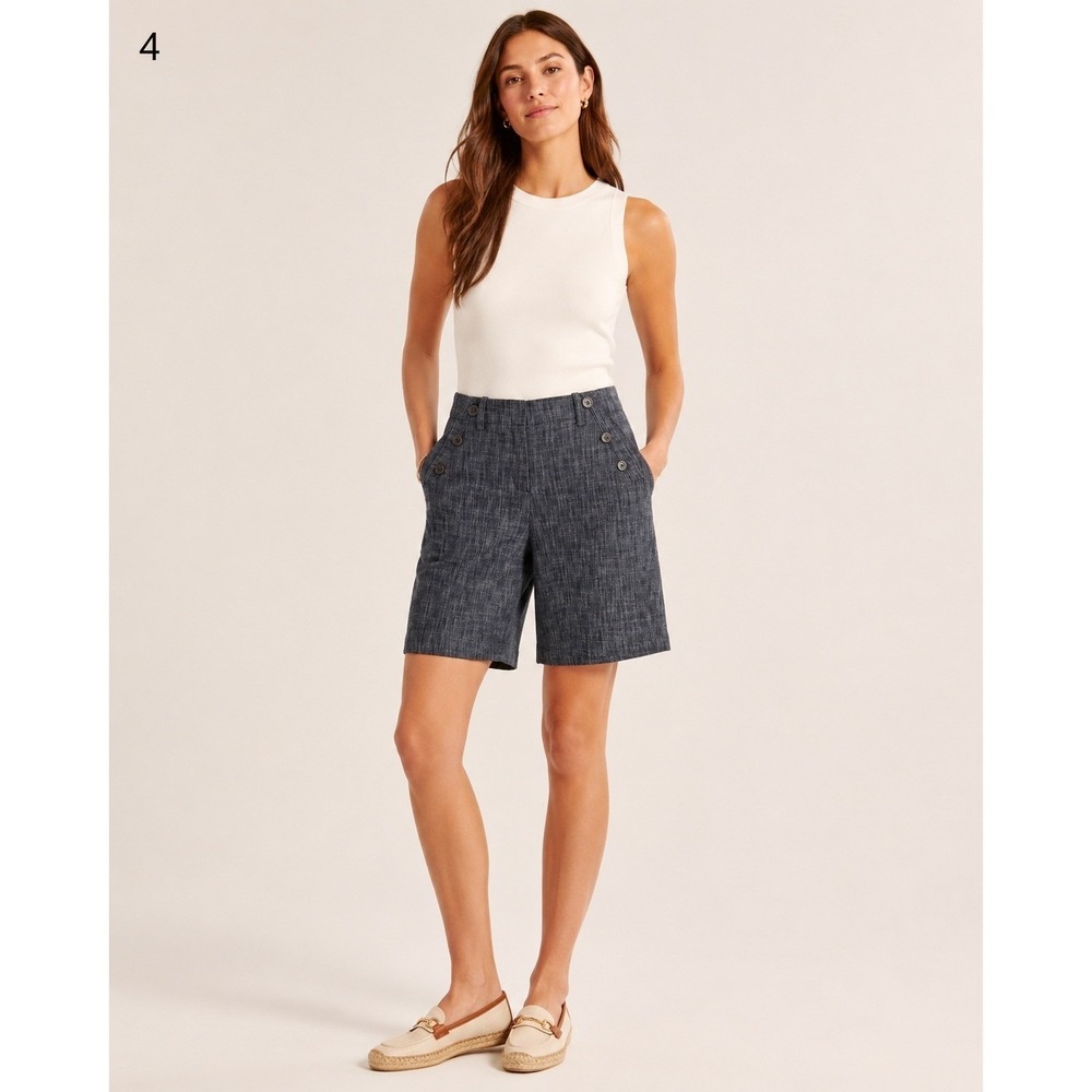 Sandroโ Bermuda Shorts Womens 10 Gray Cotton Polyester Button Detail Pockets